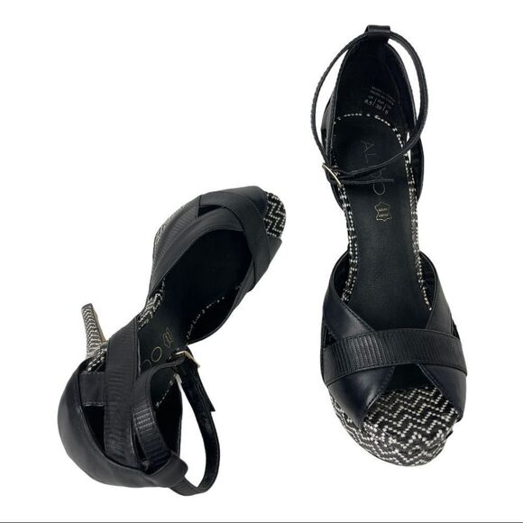 Aldo Black White Chevron Platform Heels Size 8.5 - Picture 8 of 8